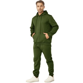 Men's Tracksuits 2 Piece Casual Long Sleeve Sweatsuits Athletic Hoodie and Sweatpants Set Jogging Suit(L,Green)