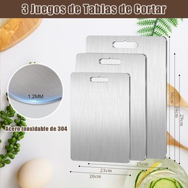 Tablas de cortar acero inoxidable 304 – Juego 3 tamaños doble cara LHChan