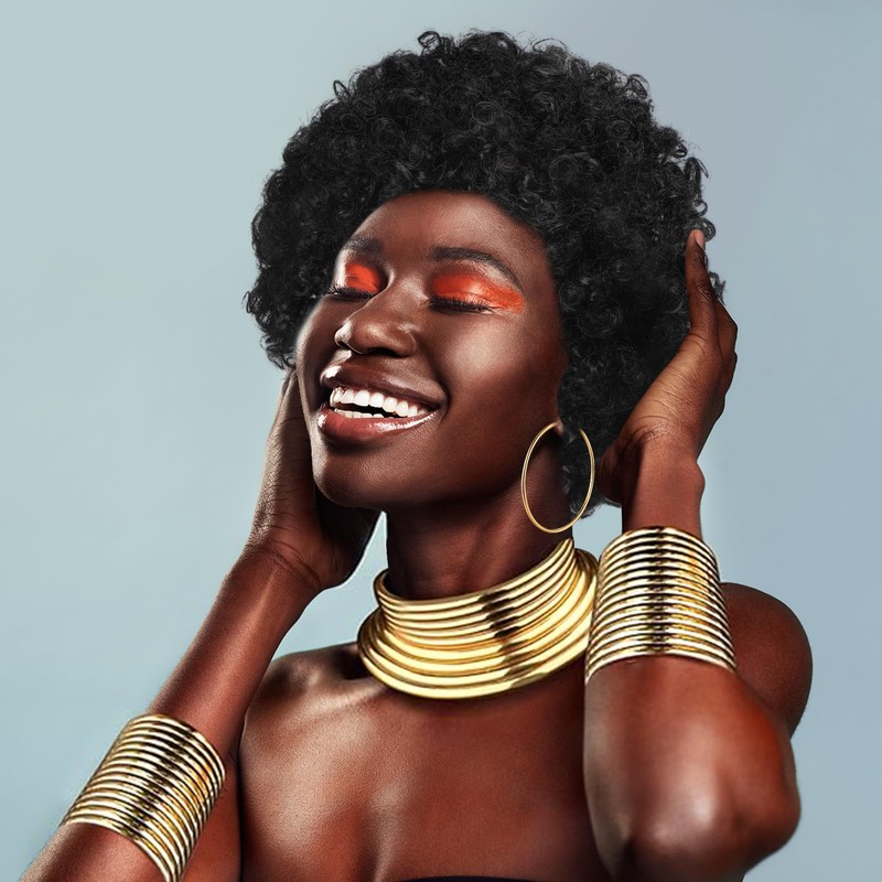Liliaafar Gold African Jewelry Set for Women Afro Wig Hair