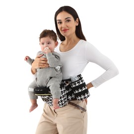 VIFOYO Baby Hip Seat Carrier with Lumbar Support, 3D Anti-Slip Protection, Hip Carrier for Toddlers 1-3 with Molle Bottle Bag up to 30lbs, Gifts for New Moms and Dads (Black&White, Houndstooth)