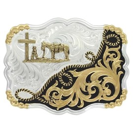 Montana Silversmiths Western Lifestyle Christian Faith Made in the USA Belt Buckle (Two Tone Half-n-Half Christian Cowboy)