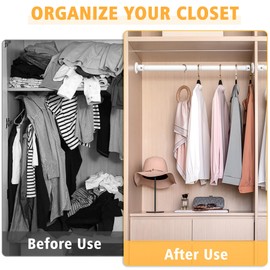 Closet Rods For Hanging Clothes, 17-64 Inch Adjustable Closet Rod, Stainless Steel Heavy Duty Closet Hanging Rod-White