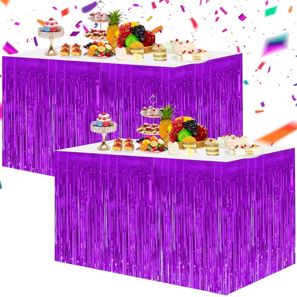 BEISHIDA 2 Pack Dark Purple Table Skirts Party Decorations Metallic