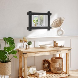 Black Small Wall Decorative Mirror Rustic Rectanglar Wood Framed Mirror Farmhouse Hanging Wall Mirror for Entryway Bedroom Living Room Bathroom Hangs Vertical or Horizontal