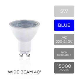 Integral GU10 LED 4 Pack | LED GU10 | Blue LED Spot | Blue LED | LED GU10 5W (Equivalent to 50 W), 40° Beam Angle - For Displays, Restaurants, Hotels, Gardens and Mood Lighting