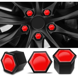 Biomar Labs Wheel Nut Covers Locking Bolt Caps Universal 17mm Red Gloss NB 2