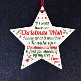 RED OCEAN Christmas Wish Mum Dad Nan Grandad Wooden Star Memorial Tree Decoration Ornament Gift