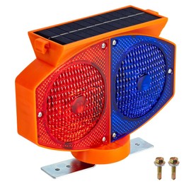 Solar Strobe Warning Light, 3 Working Modes Double Side Red Blue Flash Traffic Lights Wireless Rechargeable Waterproof Safety Barricade Warning Lights for Road Construction (Screws)