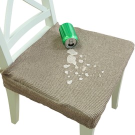 Lawalon Water Resistant Linen Dining Chair Seat Covers (Beige, Set of 2), Elastic Woven Fabric Kitchen Slipcovers, Heavy-Duty, Non-Slip Seat Protectors, Machine Washable Chair Covers