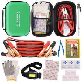 Car Roadside Emergency Kit with Battery Jumper Cables,Car Accessories for Men or Women,Automotive Safety Kit for Car,Vehicle, Truck or SUV,Gifts for Men or Him,Green