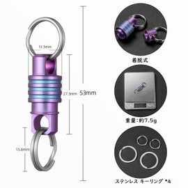 TISUR Key Chain Breakaway Quick Release Carabiner Detachable Key Chain Stylish with Key Ring (Titanium, Black (Pack of 2))