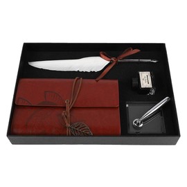 Cuaderno de Cuero Retro + Pluma Estilográfica, Pluma Estilográfica de Estilo Europeo con Juego de Botella de Tinta, Caja de Regalo para Escribir, Regalo para Amigos/Familiares/Maestros