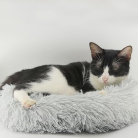 Drotayard Puppy Cat Donut Bed,deep sleep nest, pet nest Beds Fluffy Plush Puppy Kitten Cuddler Round Bed, Warm and Soft Pet Cosy with Non-Slip Bottom Marshmallow Nest Bed (Gray)