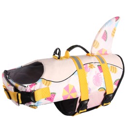 ASENKU Dog Life Jacket Pet Life Safety Vest for Swimming Boating, Dog Shark Life Jackets Dog Lifesavers Swimsuits for Pool, Dog Water Floatation Vest for Small Medium Large Dogs (Summer Pink, L)