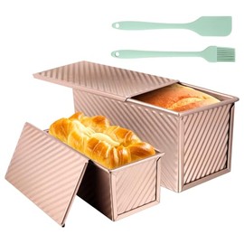 Bread Baking Mould with Lid, Rectangular Rose Gold, Toast Bread Baking Mould Set, 4 Pieces Non-Stick Bread Toast Mould with Lid, Bread Baking Accessories for Bread, Cakes