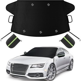 Sompaty Car Windshield Cover for Ice and Snow, Windshield Snow Cover, Performance Brake Kitswith Side Mirrors Cover for Snow, Ice, UV Fits Most Cars, Trucks, Vans, SUVs, Glow Strips