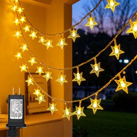 Twinkle Star 100 LED Star String Lights, 33FT Plug in Fairy String Lights Waterproof for Bedroom Decor, Indoor, Outdoor, Wedding Party, Christmas Tree, New Year, Ramadan, Warm White