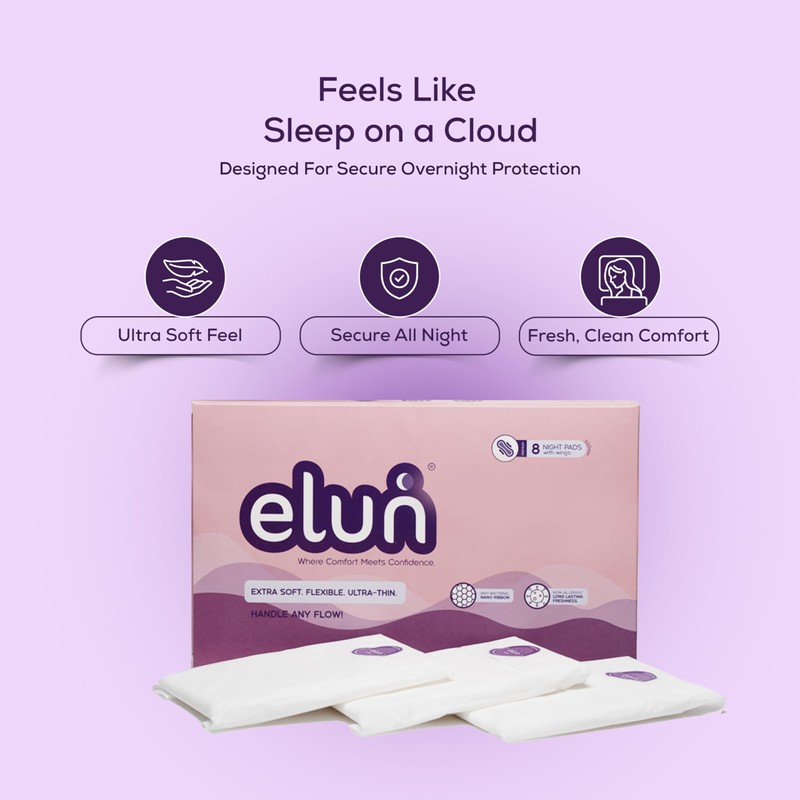 Elun Sanitary Pads | Anti-Bacterial Nano Ribbon | 8 Night