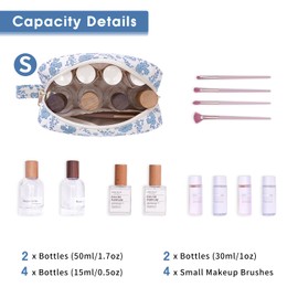 Small Makeup Bag for Purse Travel Makeup Pouch Mini Cosmetic Bag Zipper Pouch for Women(Little Blue Flower, Small)