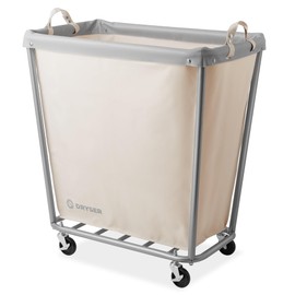 Dryser Large Commercial Heavy-Duty Rolling Laundry Hamper, Steel Frame Cart on Wheels with Removable Canvas Bin for Hotel or Home - White