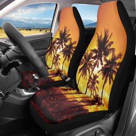 ZIATUBLES Vehicle Seat Cover Car Accessories 2 Pcs Auto Seat Protector Sunset Glow Palm Tree Print Breathable Stretchy Automotive Seat Decor Covers for Most Sedan SUVs
