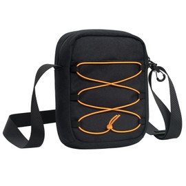 FENGSINET Small Shoulder Side Bag for Men Waterproof Crossbody Purse Mini Messenger Bags for Daily Travel Outdoor (Black01/Orange, One Size01)