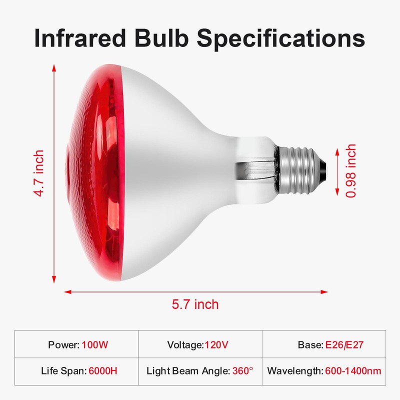 Infrared Bulb Heat Lamp, Red Light Therapy Heat Bulbs, Infrared