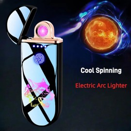NINSI Spinning Arc Lighter, Windproof Flameless Electric Lighter, Touch Sensor Electronic Lighters, USB Rechargeable, with Dynamic Cool LED Lights, Wolf (Frosted Black)