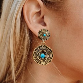 Turquoise Earrings Jewelry for Women Western Vintage Gold/Silver Dangle Earring Boho Statement Jewelry Accessories Country Concert Outfits for Women