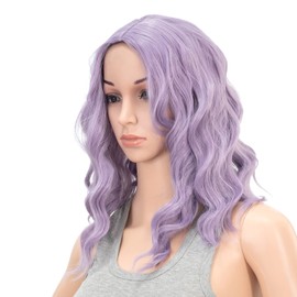 SWACC 15 Inch Short Curly Wavy Hair Wig Medium Length Synthetic Colorful Cosplay Daily Party Wig for Women with Wig Cap (Lavender Purple)
