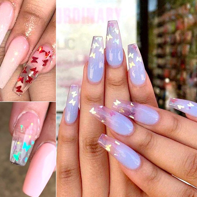 Butterfly nails glitter sequins, 12 colours 3D holographic butterflies for