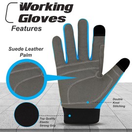 WESTWOOD FOX Safety Work Gloves Heavy Duty Gardening Gloves for Men Thorn Proof Padded Palm Protection Touch Screen Breathable Builder Mechanic Working Multi-Functional (Blue, XL)