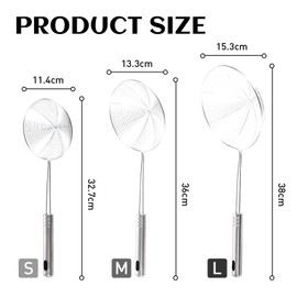 Voittozege Spider Strainer Set of 3 Stainless Steel Skimmer Kitchen Pasta Strainer Spoon with Long Handle Solid Stainless Steel Spider Strainer Skimmer Ladle for Cooking &Frying (4.5"+5"+6")