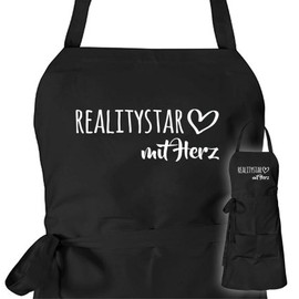 huuraa Apron Realitystar with Heart Unisex Apron with Motif for the Greatest People Gift Idea for Friends and Family, black