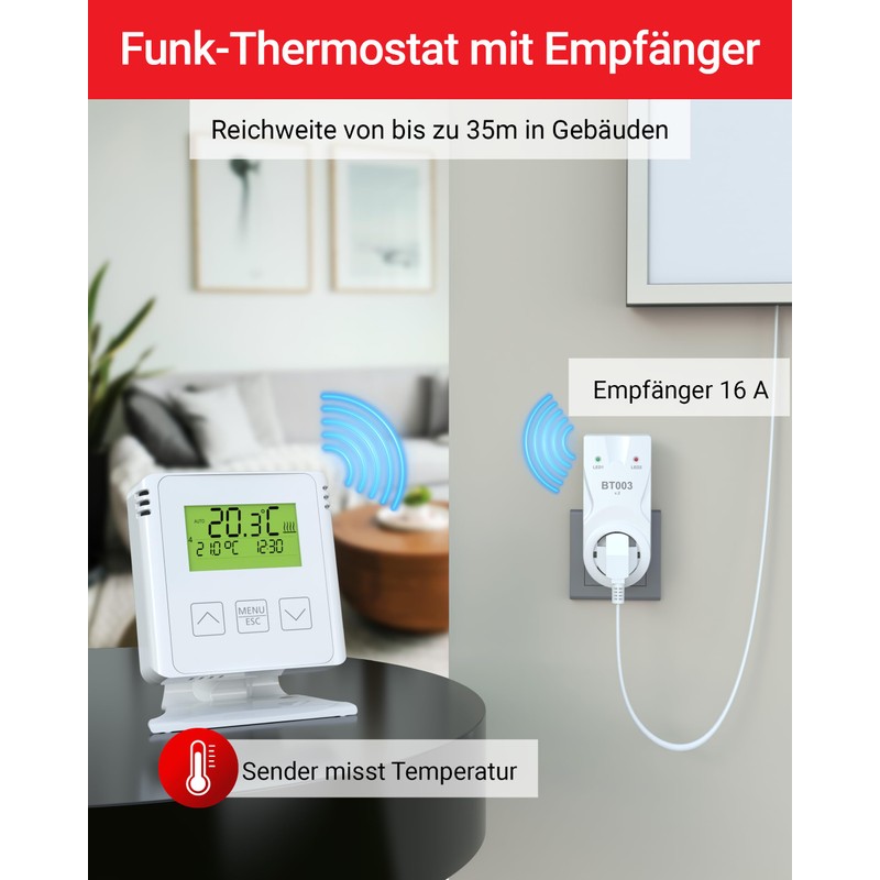 ELEKTROBOCK BT733 Wireless Room Thermostat with Intermediate Socket, 35 m