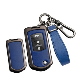 TECART Folding Car Key Case Key Cover Zinc Alloy Leather Keychain fit for it for Mazda 2 3 5 6 CX5 CX7 CX9 RX8 M6 MX5 Key Shell Protection Covers 2 3 Buttons Key Fob Holder Cover Keyring Black-Blue
