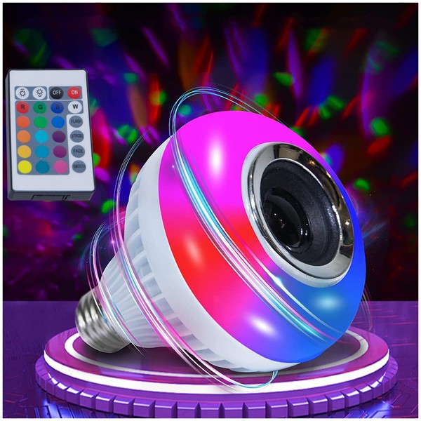 AIDENOEY LED Music Light Bulb with Built-in Bluetooth Speaker,E26 Base Wireless12W Single Smart Light Bulb,Remote Control White+RGB Colors Speaker Bulb for Party, Home, Christma Decorations