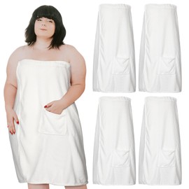 Tigeen 4 Pcs Spa Wraps for Women Waffle Spa Robe with Pocket Adjustable Closure Lightweight Towel Wraps for Bath Shower (White,Xxl-4xl)