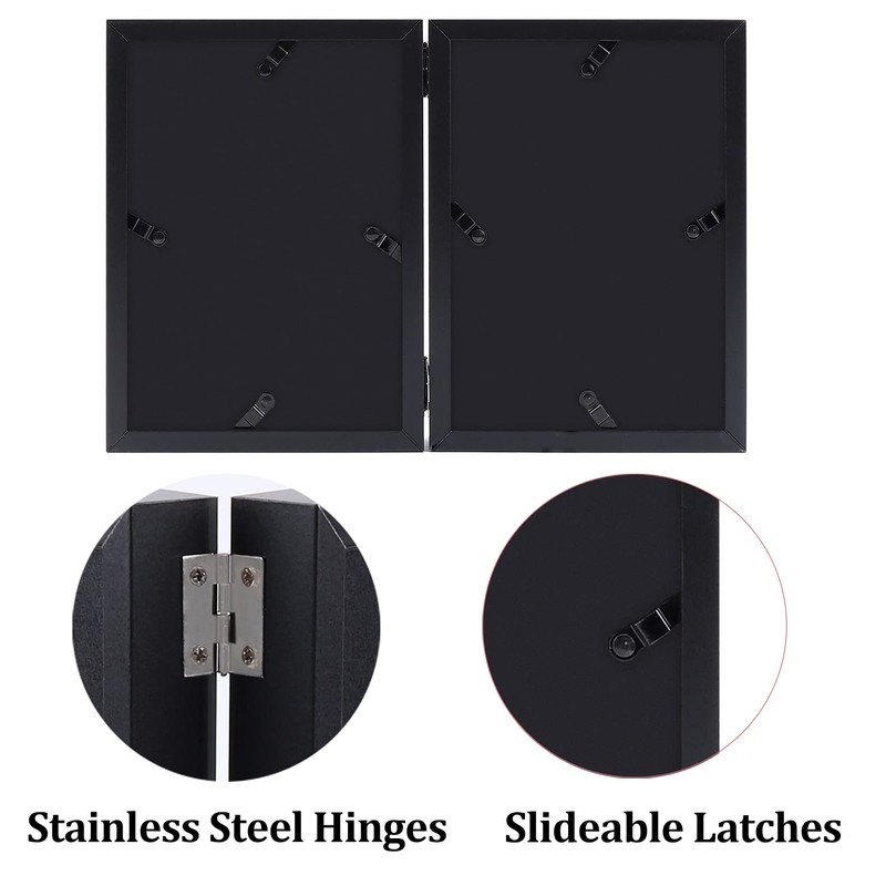 AEVETE 5x7 Double Picture Frames Hinged Wood Folding Picture Frames