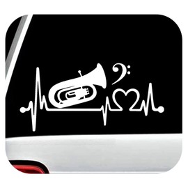 Bluegrass Decals Tuba Heartbeat Decal Bass Clef Lifeline Marching Band Sticker BG2081