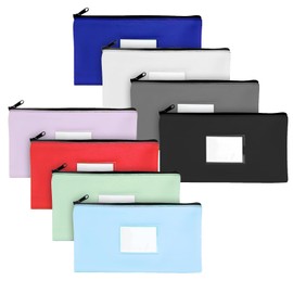 Zipper Wallet 11x6 Inch Money Bag with Clear Window Label 8 Colors Zipper Money Bag for Cash, Coins, Bills Cosmetics, Stationery (8 Pack)