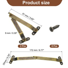 sourcing map 2Pcs 6.77"x0.35" Folding Support Lid Hinges, Lift Up Lid Stay Hinge, 180 Degree Rotatable Metal Retro Hinges with Screws for Wooden Cases Boxes Display Trunk Chest, Bronze