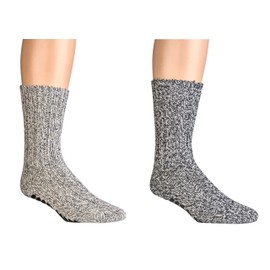 LEO Design 2 Pairs Anti-Slip Norwegian Lambswool Home socks for men, Thermal for Hospitals & Care Facilities, Heavy wool (CA, 6-9, Bundle 2)