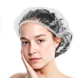 100 Pcs Disposable Shower Caps - Unisex Multipurpose Plastic Waterproof Hair Caps for Salon, Hotel and Travel Essentials (Clear, Large)