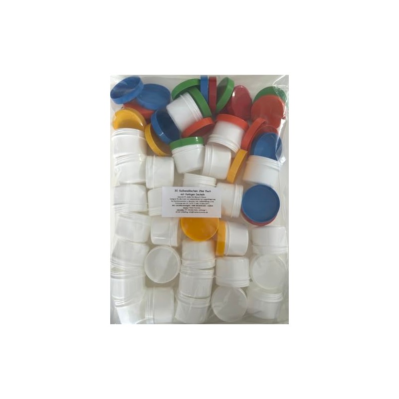 Frühes Forschen 30 Salbendosen flach, 25ml Inhalt mit farbigen Deckeln