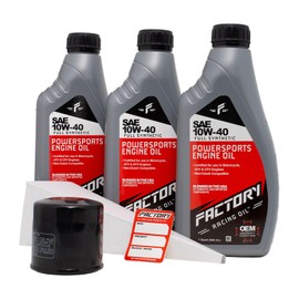 Factory Racing Parts Oil Change Kit compatible with Yamaha Grizzly, Kodiak – Includes 3 Quarts of SAE 10W-40 Full Synthetic Oil, 1 Filter, 1 Funnel, 1 Oil Change Reminder Sticker