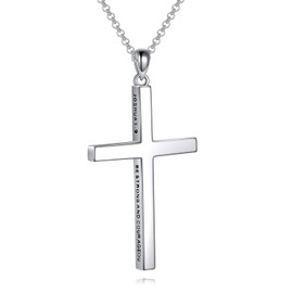 SHEAISRS Cross Necklace for Women Men 925 Sterling Silver Joshua 1:9 Be Strong And Courageous Inspirational Jewelry for Men 20+2''