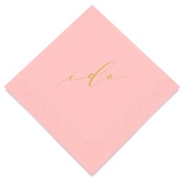 Weddingstar 3-Ply Gold Foil Cocktail Napkins Classic Pink - I Do