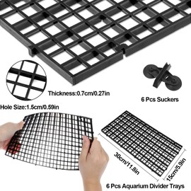 Fish Tank Bottom Isolations Set, 6 Pcs 11.8"x5.9" Spliceable Fish Tank Divider W/ 6pcs Suckers for DIY Filtration and Bottom Protection in Aquascaping(Black)
