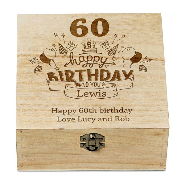 ukgiftstoreonline Personalised 60th Birthday Wooden Keepsake Box Gift Engraved